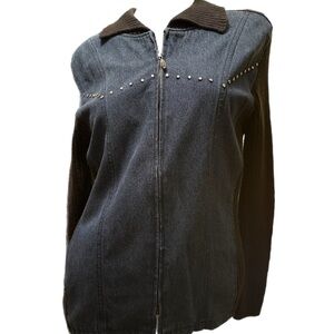 Faded Glory Black Denim Jacket with Stud Accents